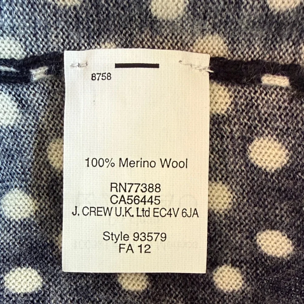 J.Crew Merino Wool Polka Dot Sweater Medium Navy Ivory 3/4 Sleeve Knit